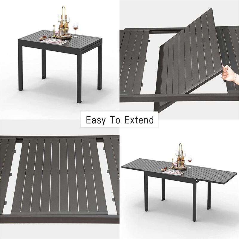 CLIHOME Outdoor Patio Expandable 60"- 89" Dining Table, Adjustable Metal Aluminum 6-8 Person Rectangular Table image number 3