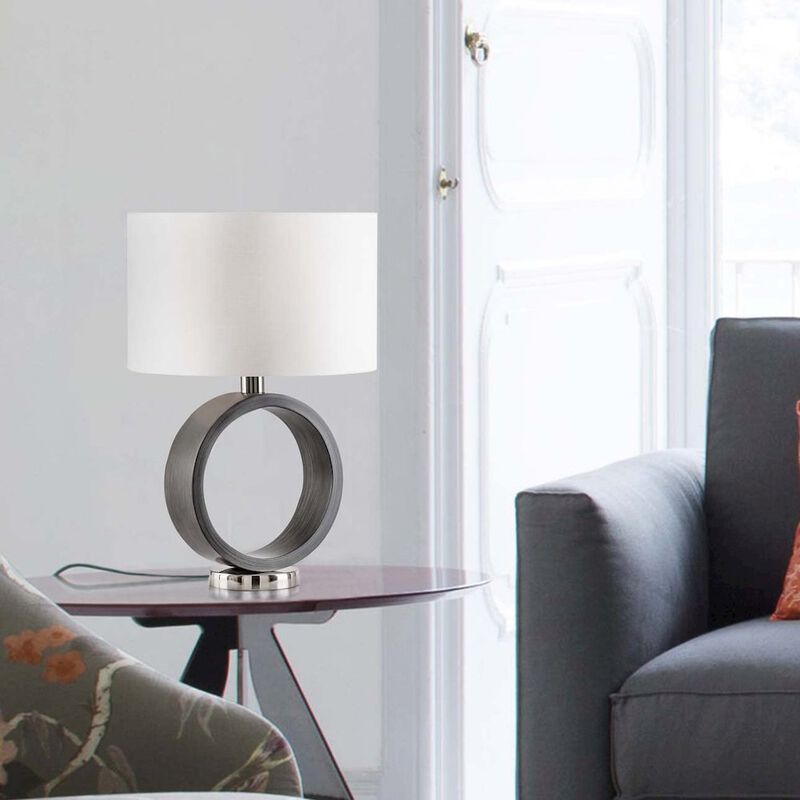 NOVA OF CALIFORNIA Tracey Ring Table Lamp - 24&Prime;, Charcoal Gray, Brushed Nickel, On/Off Switch