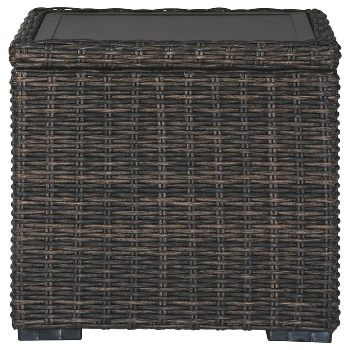Handwoven Wicker End Table with Open Shelf, Brown and Black-Benzara