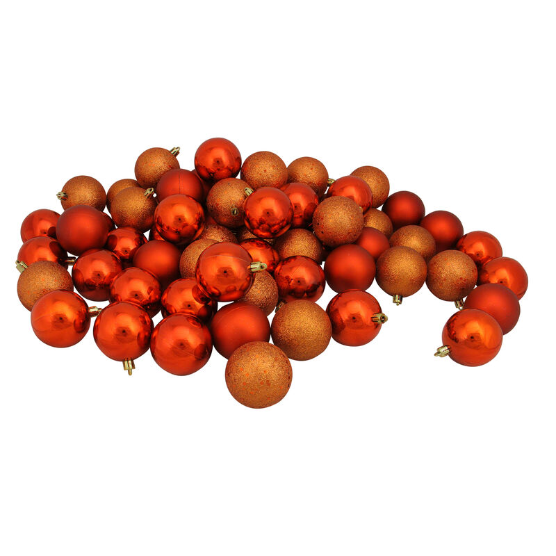 60ct Orange Shatterproof 4-Finish Christmas Ball Ornaments 2.5" (60mm) image number 1