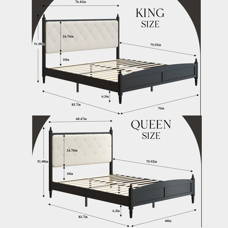 Threrd Easy Assembly Upholstered Platform Bed Frame with Soft Padded Headboard image number 9