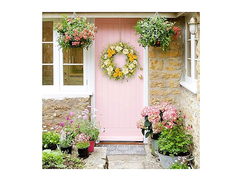 24 Inch Spring Yellow Floral Wreath Front Door Artificial Camellia Orchid Decor image number 1