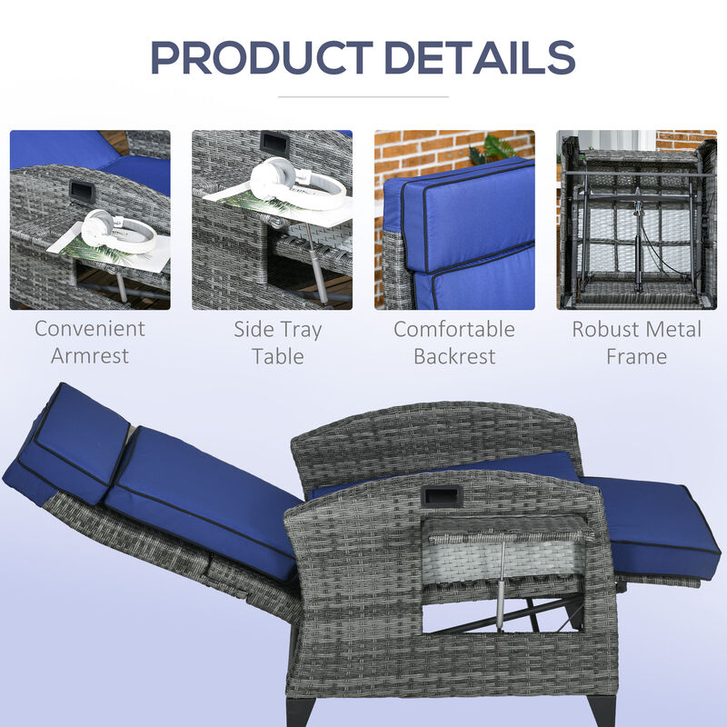 Folding Beach Lounge Chair With Adjustable Reclining Backrest For Outdoor image number 4