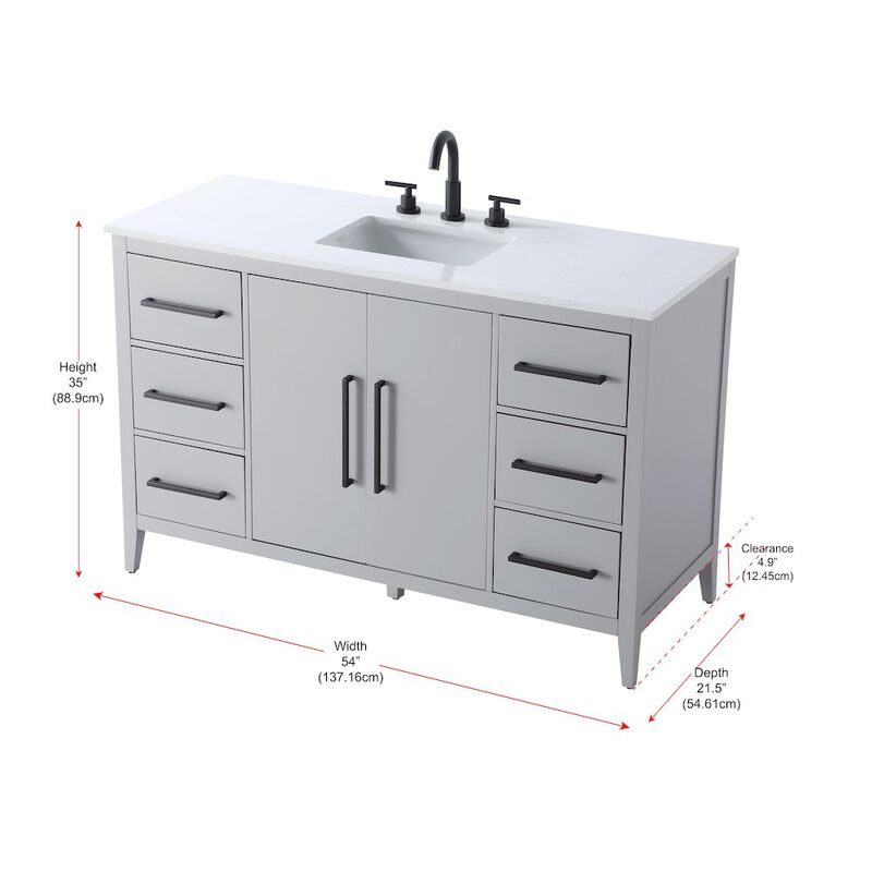 Elegant Kitchen and Bath 54 Inch Single Bathroom Vanity In Grey