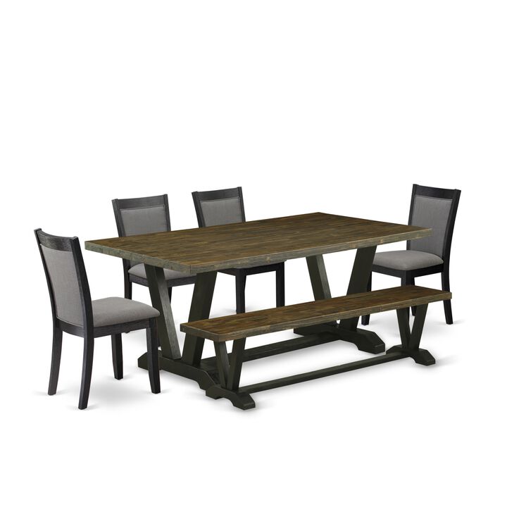 East West Furniture V677MZ650-6 6Pc Kitchen Set - Rectangular Table , 4 Parson Chairs and a Bench - Multi-Color Color