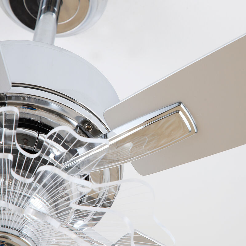 52" Modern Chrome Dimmable Reversible Ceiling Fan with Lotus-shaped Light Guide Plate and Remote