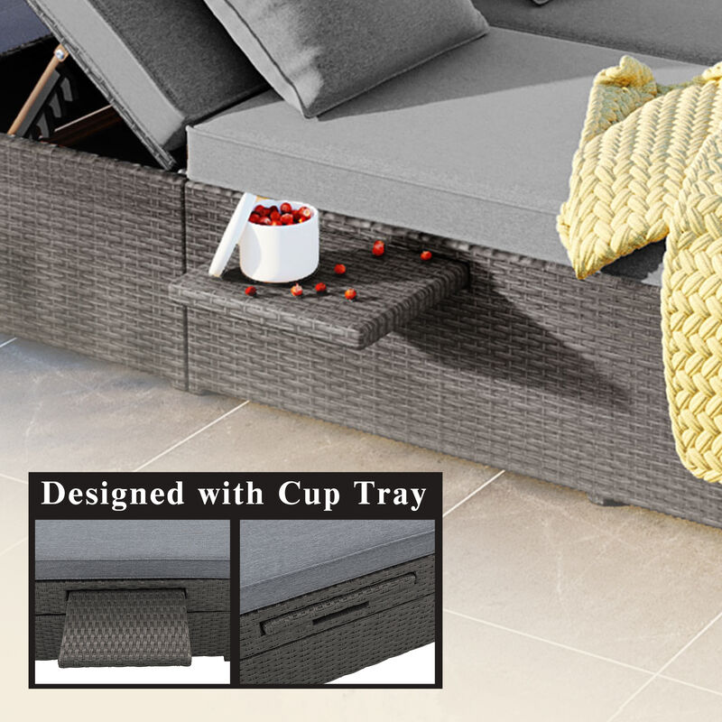 Whisen Outdoor Loveseat, PE Rattan with Adjustable Backrest & Cup Holders, for Patio & Garden image number 6