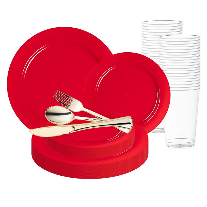 Solid Red Holiday Round Plastic Wedding Value Set (30 Sets)
