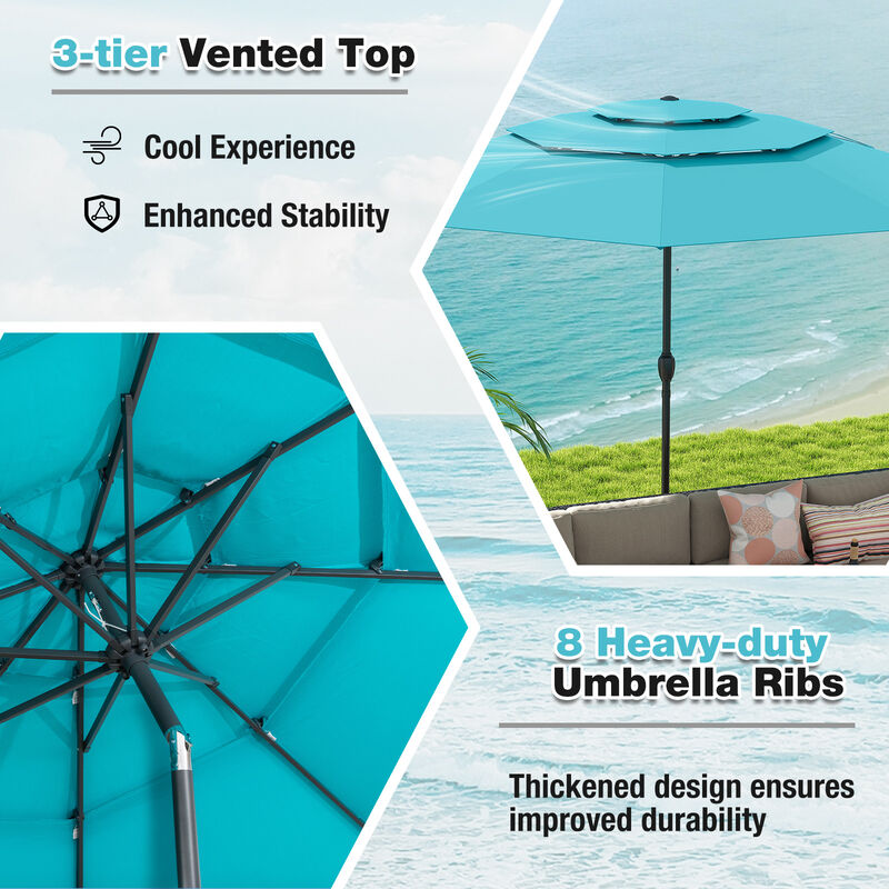 3-Tier Patio Umbrella with Push Button Tilt and Vented Canopy for Outdoor Shade