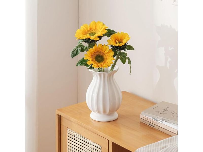 7.8" White Ceramic Flower Vase &ndash; Modern Minimalist Farmhouse Centerpiece image number 1