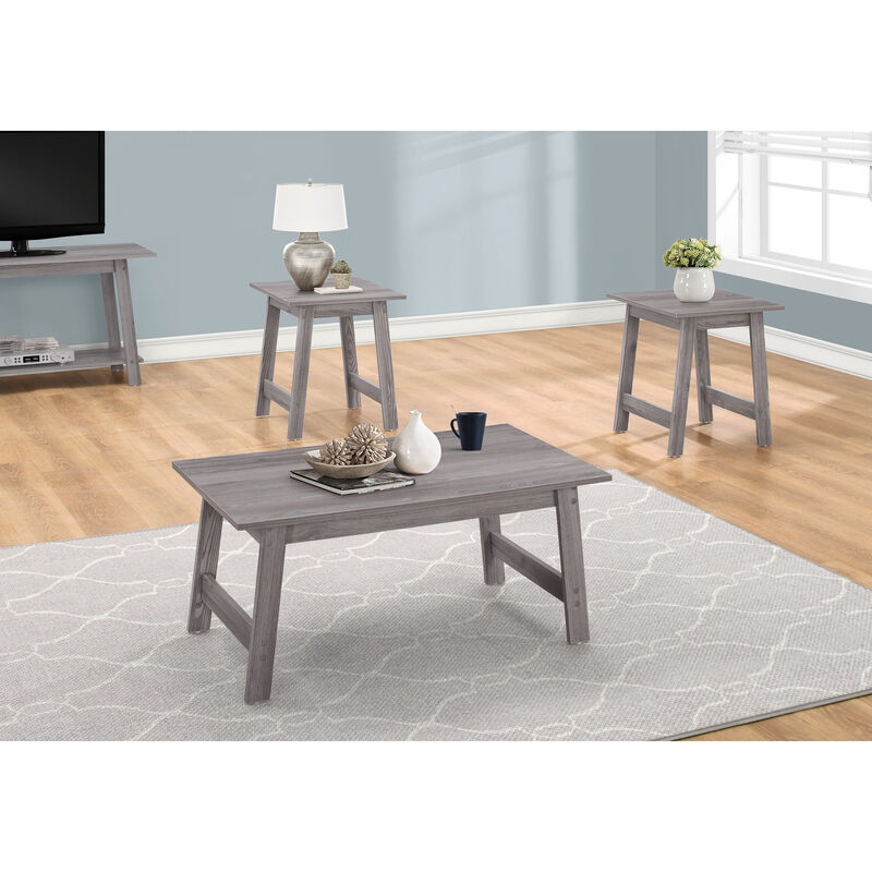 Monarch Specialties I 7932P Table Set, 3pcs Set, Coffee, End, Side, Accent, Living Room, Laminate, Grey, Transitional