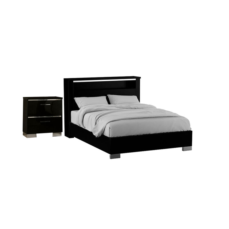 2pc King Bedroom Set, Black, Chrome Wood, Nightstand image number 0