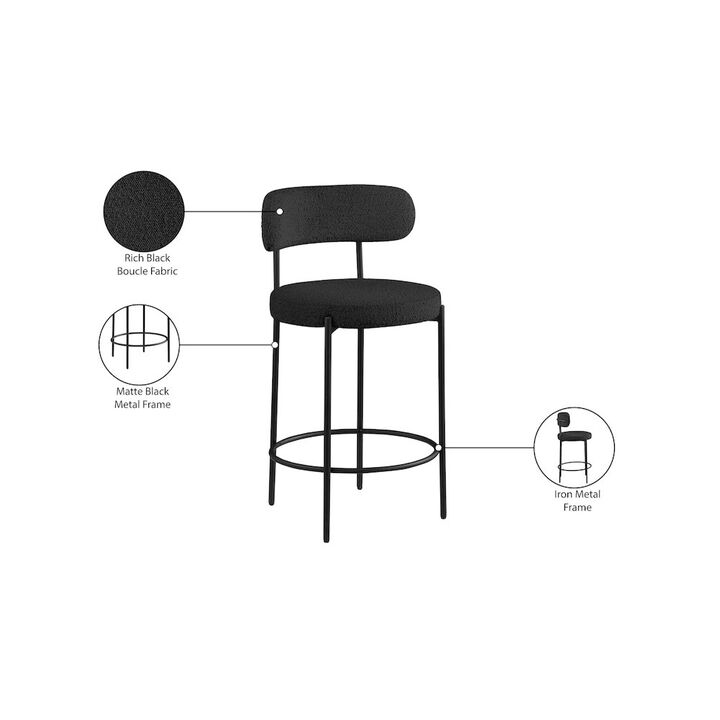 Meridian Furniture Beacon Black Boucle Fabric Stool, Set of 2