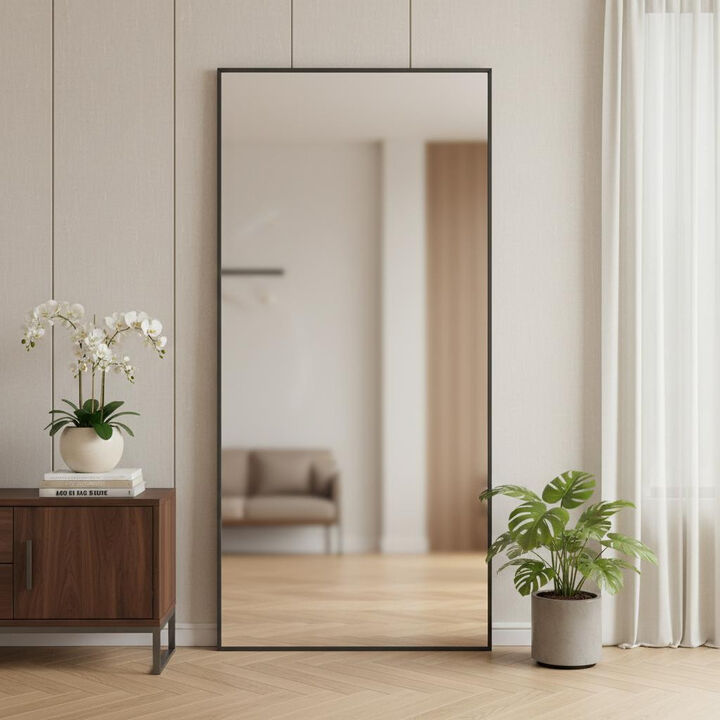 HomeRoots 71" Black Metal Freestanding Or Wall Mount Framed Full Length Mirror