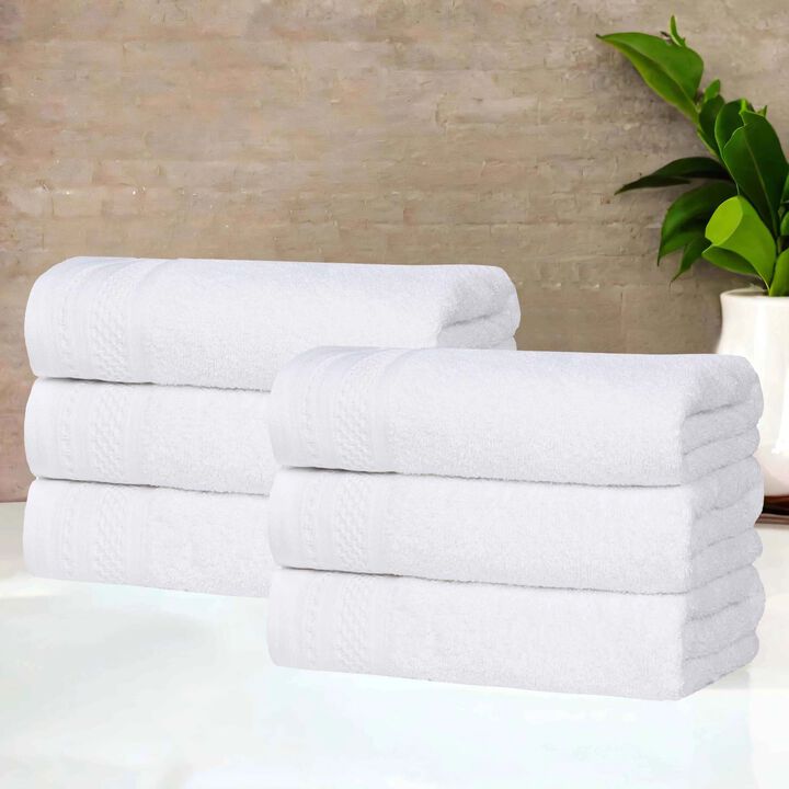 Set of 6 Cotton Waffle Border Hand Towels, Soft Absorbent Quick Dry Towels for Bathroom