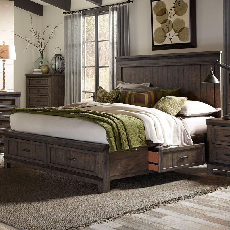Liberty Furniture Thornwood Hills Queen Two Sided Storage Bed in Rock Beaten Brown w/ Saw Cuts image number 1