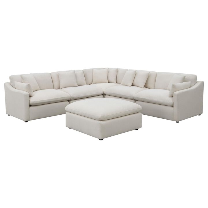 Hobo 6pc Modular Sectional Sofa, Ivory Fabric, 10 Pillows, 120 Inch - Benzara