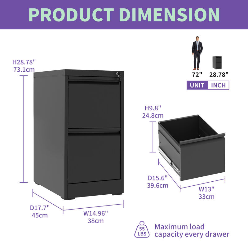 Mondawe Vertical Double Drawer Metal White Filing Cabinet With Lock For Storing A4 Sized Files