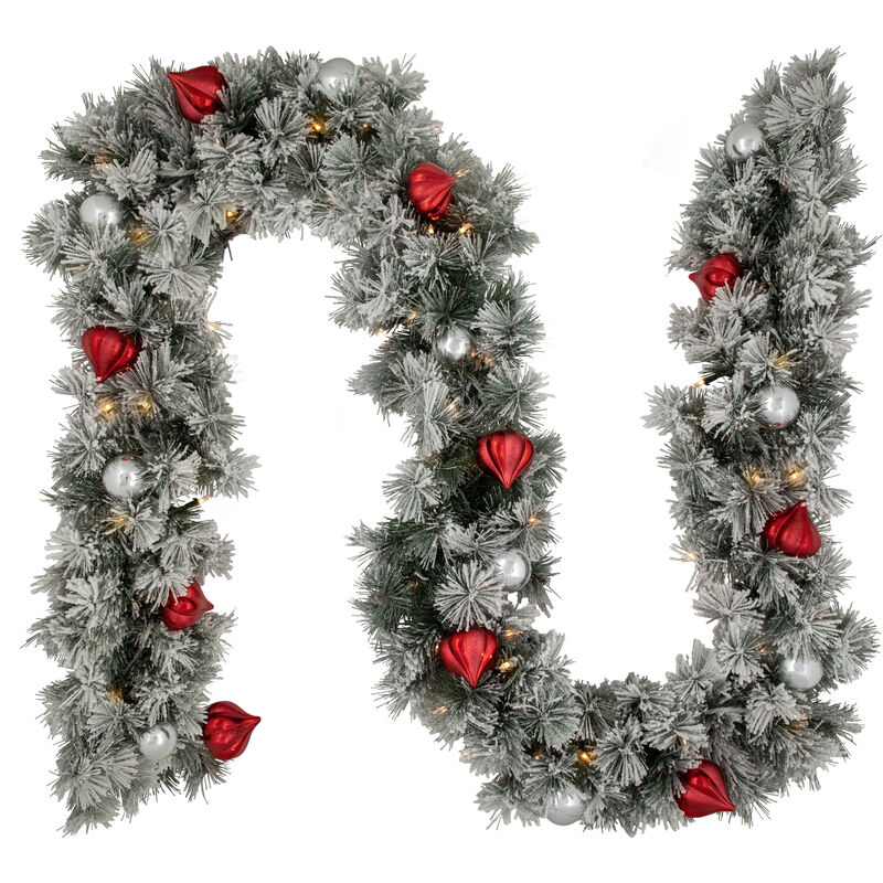 9' x 12&rsquo; Pre-Lit Snowy Bristle Pine Artificial Christmas Garland  Clear Lights image number 0