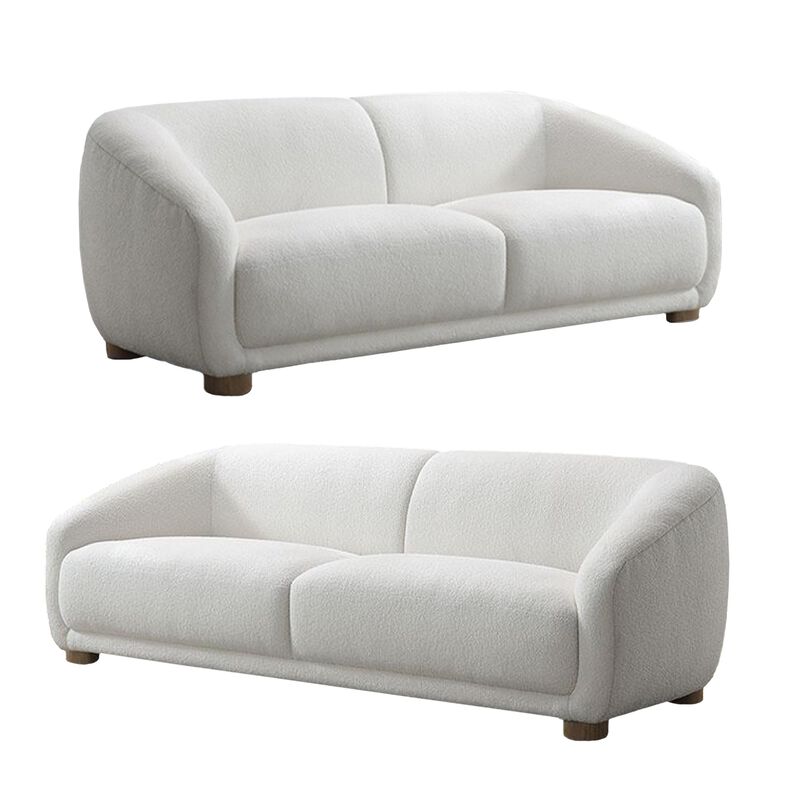 Oliver 2pc Sofa and Loveseat Set, Round Sloped Arms, Soft White Boucle - Benzara