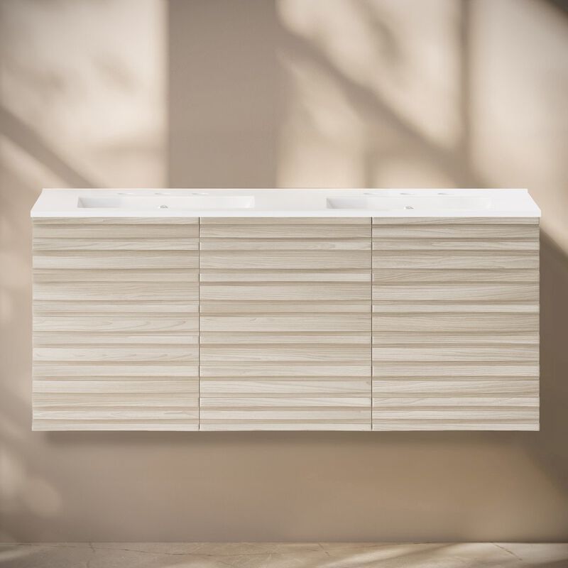 48" Wall-Mounted Bathroom Vanity, 3-Hole Widespread Double Basin Sink Top image number 5