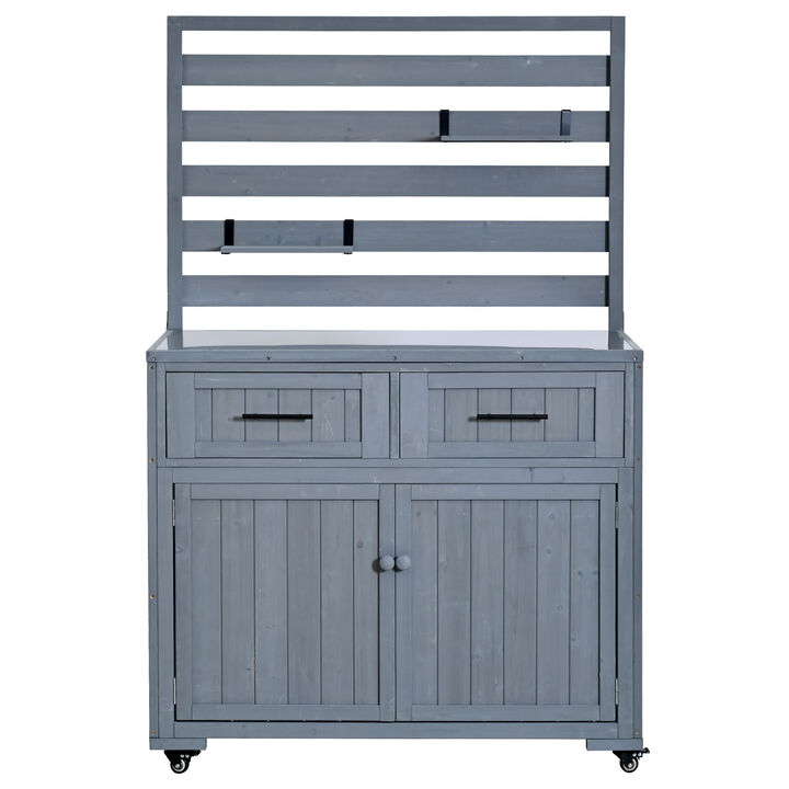 Whisen 64.9''H Potting Table with 2 Drawers, 3 Movable Shelves and Stainless Table Top