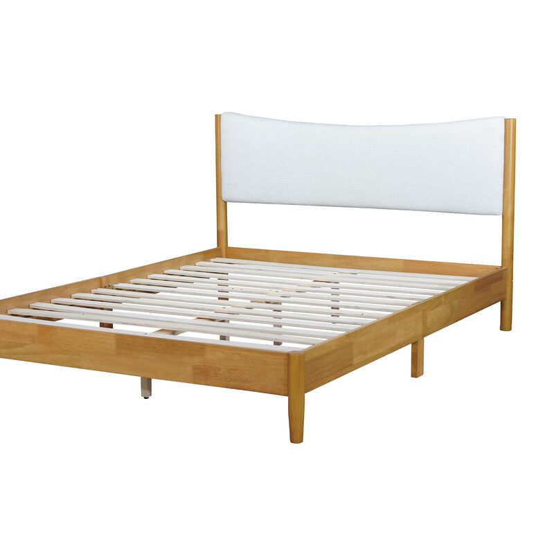 Whisen Queen Rubber Wooden Bed with Boucle Upholstered Headboard, Enhanced by Support Feet image number 7