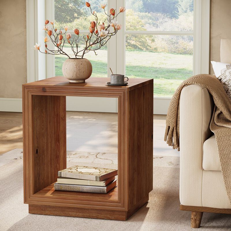 Solid Wood 2-Tier Rustic End Table for Living Room & Small Spaces image number 4