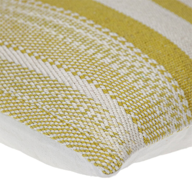 HomeRoots 18" Yellow And White Striped Cotton Throw Pillow image number 3