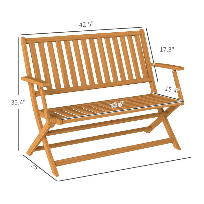 Hivvago 2-Person Foldable Wooden Outdoor Bench with Backrest image number 2