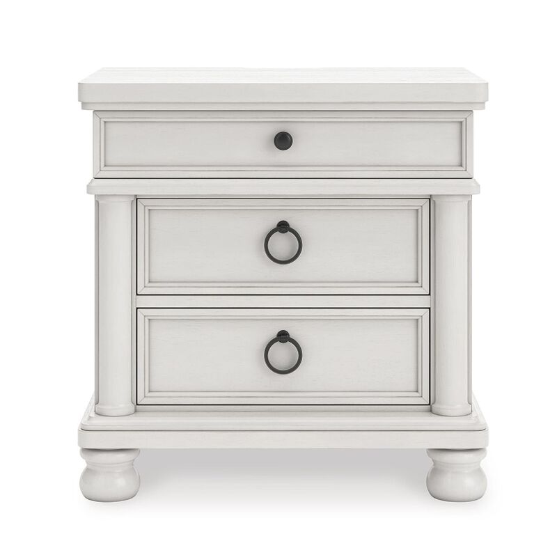Rowy Bedside Nightstand, 3 Drawers with Pewter Knobs, Antique White image number 2