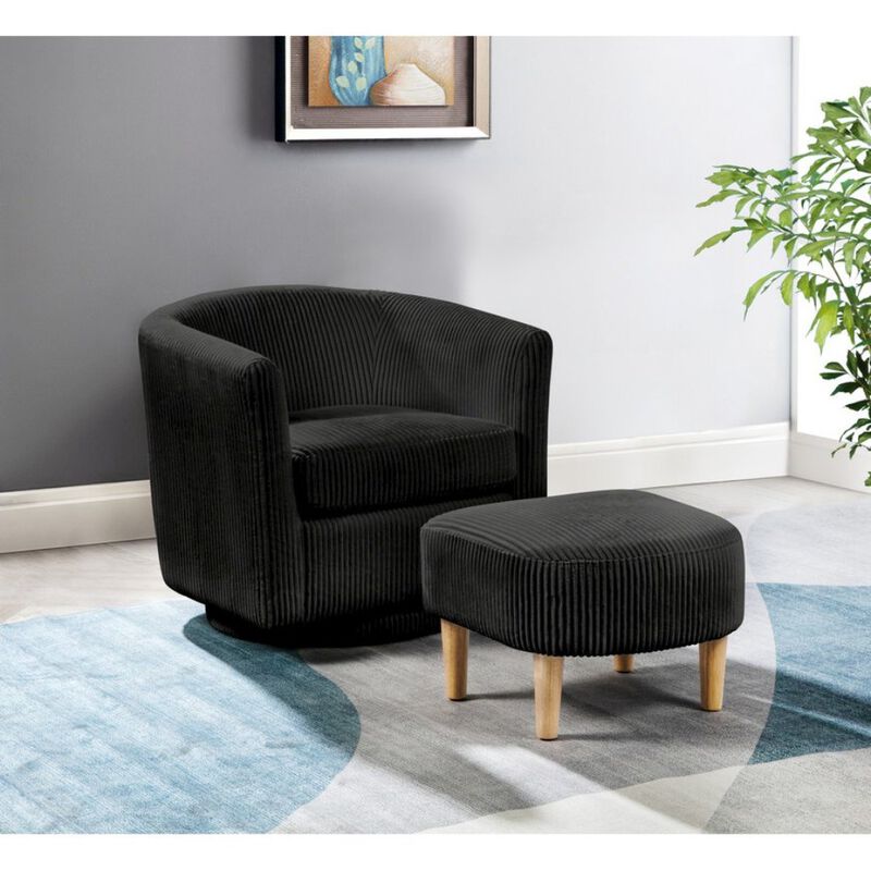 Best Quality Furniture 2 Piece Swivel Chair With Matching Ottoman In Black Velvet
