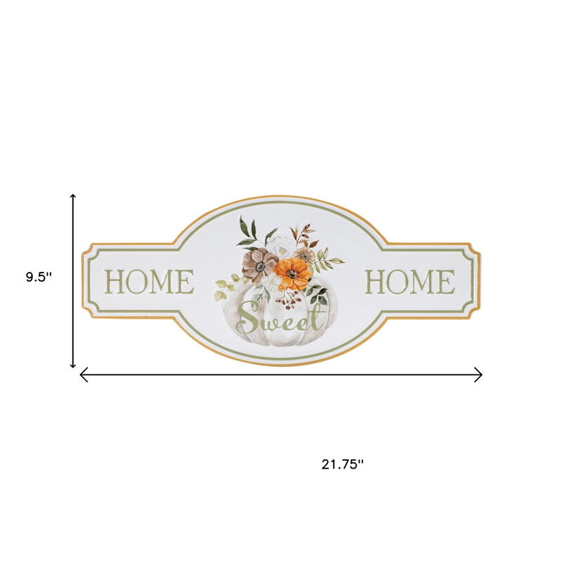 HomeRoots 10" X 22" White Green And Orange Metal Home Sweet Home Hanging Wall Decor image number 4