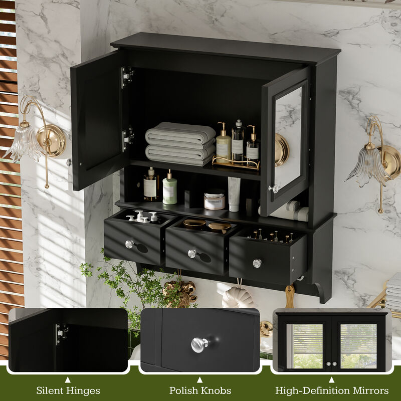 ELEMENT ACE 4-in-1 Wall Mounted Bathroom Mirror Cabinet 24 Inch Medicine Cabinet with Drawers Organizer Hooks High-Definition Mirrors with Storage for Bathroom Vanity image number 7
