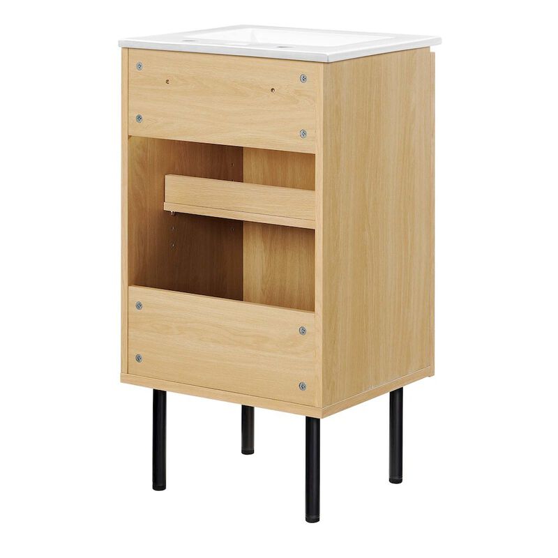 Modway Chaucer 18&rdquo; Bathroom Vanity in Oak White with Ceramic Sink Basin, 18 Inches image number 4