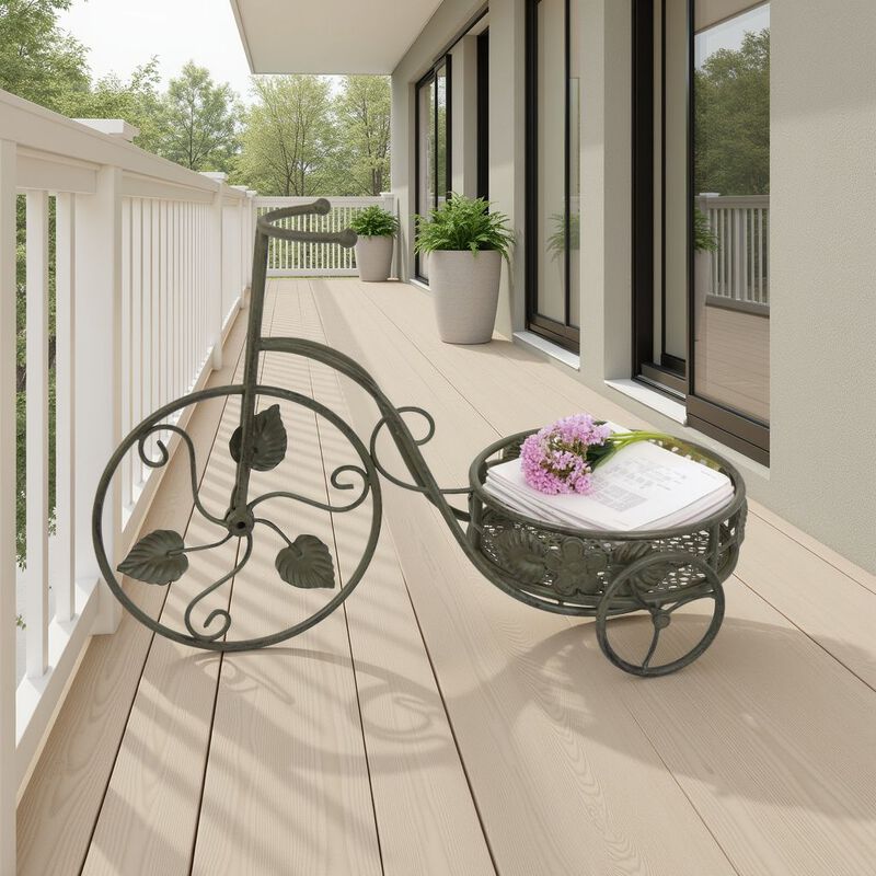 Covey Accent Plant Stand Tricycle, 2 Round Pots, Green Metal 21 Inch