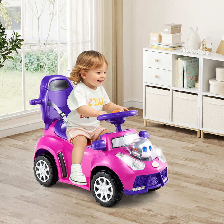 3-in-1 Toddler Ride-On Push Car with Canopy, Seat Belt and Footrest