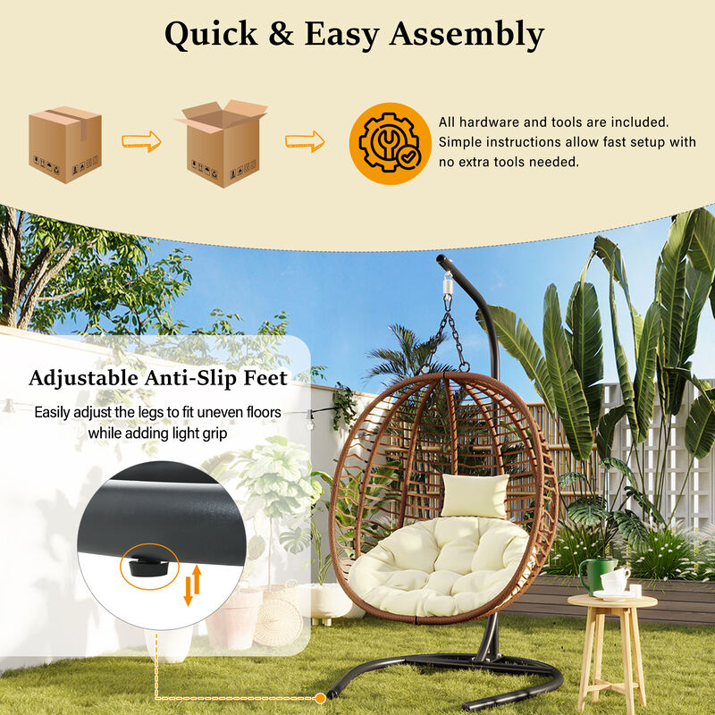 Merax Foldable HDPE Wicker Egg Chair with Cushion image number 4