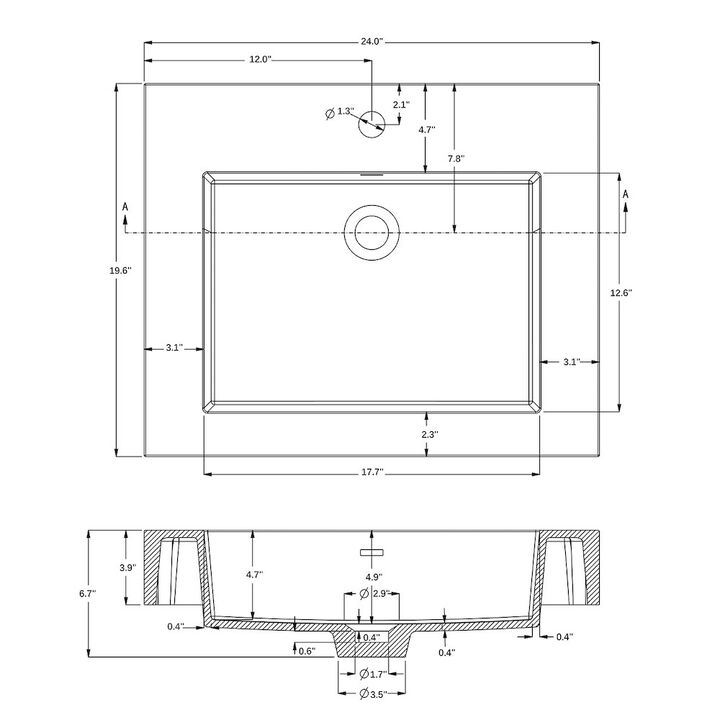 Vinnova Design Rectangular White Finish Composite Granite Stone Console Bathroom Vanity Sink