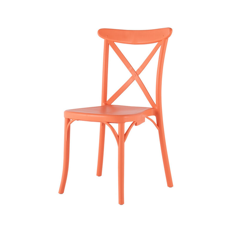 HomeRoots Set of Two Salmon Heavy Duty Plastic Outdoor Stacking Dining Chairs image number 2