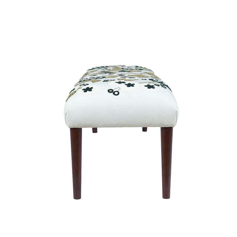 Dahlia Floral Embroidered Velvet Accent Bench image number 2