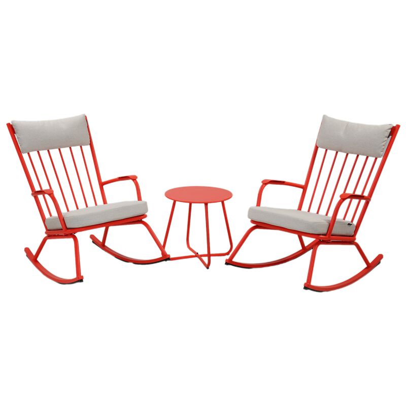 Mondawe Outdoor 3-Pcs Detachable Rocking Chair Set W/ Thick Cushions Seat & X-Shaped Base Side Table