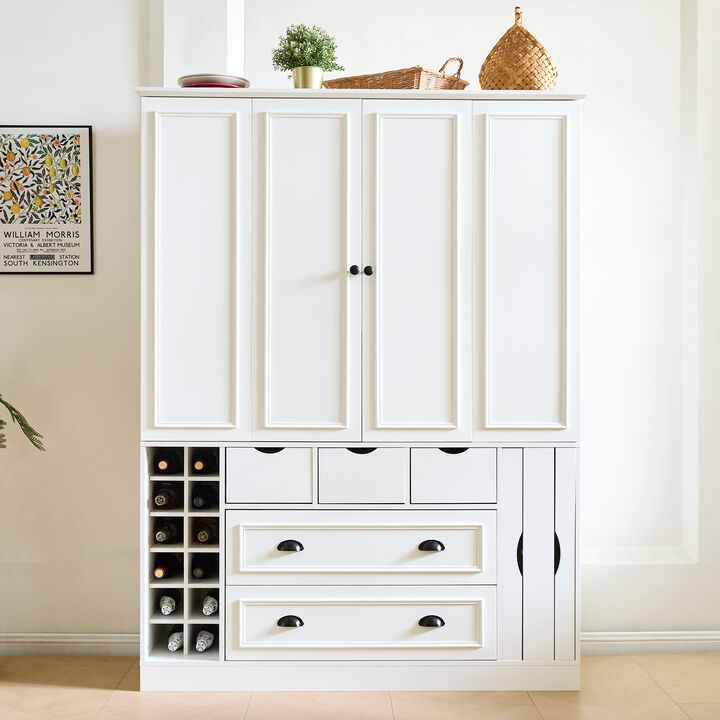 Merax Extra-Large Storage Cabinet with Built-in Power Station, Wine Racks, Foldable Doors