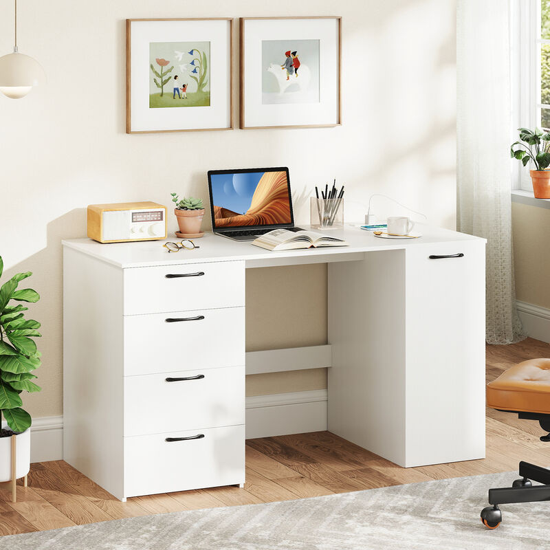 Desk with Built-in USB Ports and 4 Storage Drawers &ndash; Perfect for Home Office