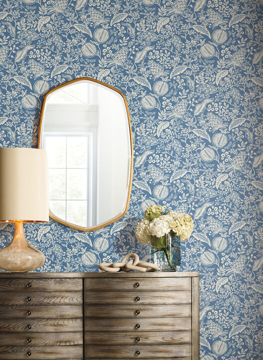 Pomegranate Blue & Ivory Peel & Stick Wallpaper