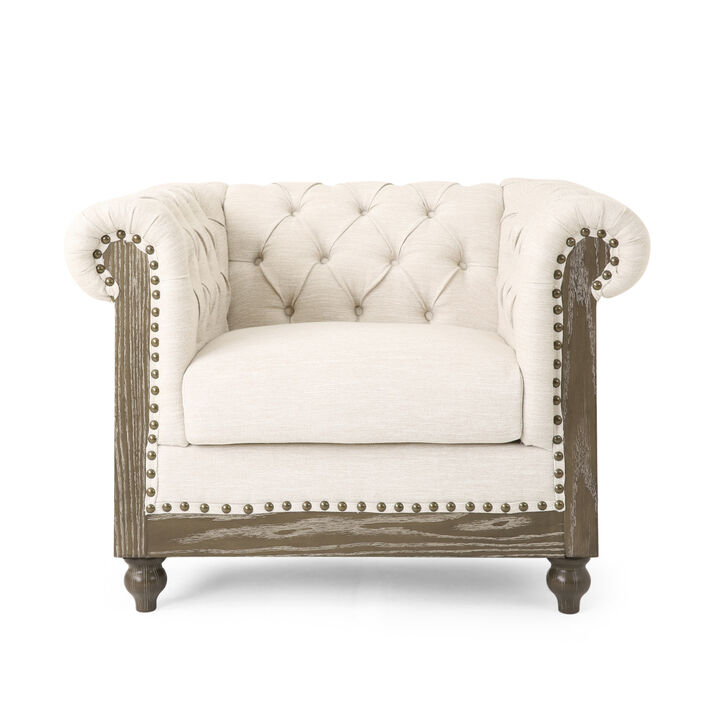 Christopher Knight Home Voll Chesterfield Tufted Fabric Club Chair with Nailhead Trim