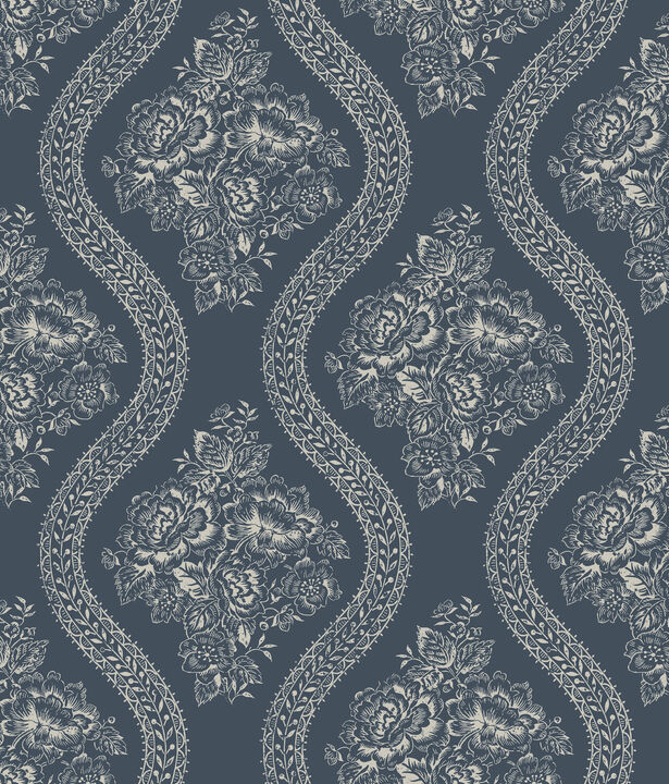 Coverlet Floral Grey & Blue Wallpaper