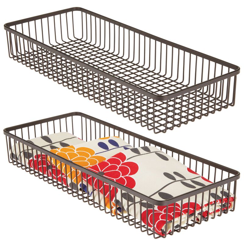 mDesign Metal Farmhouse Kitchen Cabinet Drawer Organizer Basket, 4 Pack image number 2