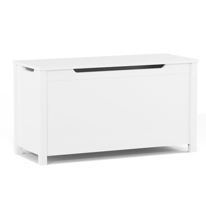 Kids Wooden Toy Box Storage with Safety Hinged Lid for Ages 3+ (White)