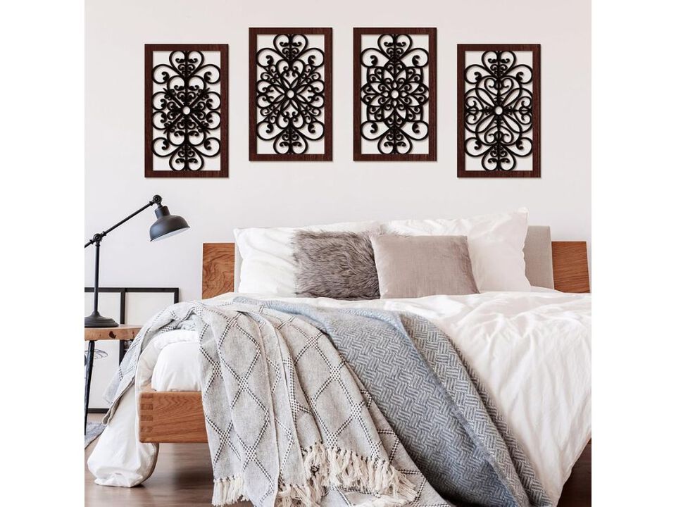 4 Piece Rustic Wooden Wall Art Farmhouse Carved Decor for Living Room Home Wall Art